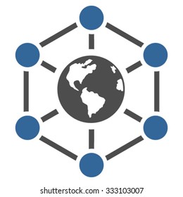 Worldwide Internet vector icon. Style is bicolor flat symbol, cobalt and gray colors, rounded angles, white background.