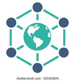 Worldwide Internet vector icon. Style is bicolor flat symbol, cobalt and cyan colors, rounded angles, white background.