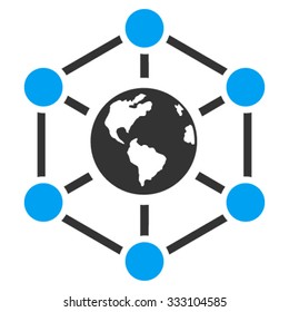 Worldwide Internet vector icon. Style is bicolor flat symbol, blue and gray colors, rounded angles, white background.