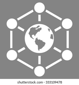 Worldwide Internet vector icon. Style is flat symbol, white color, rounded angles, gray background.