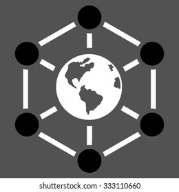 Worldwide Internet vector icon. Style is bicolor flat symbol, black and white colors, rounded angles, gray background.