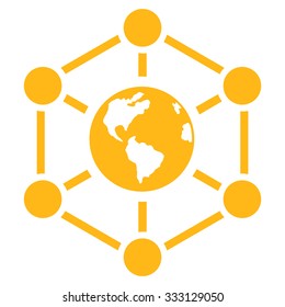 Worldwide Internet vector icon. Style is flat symbol, yellow color, rounded angles, white background.