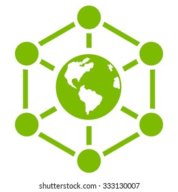 Worldwide Internet vector icon. Style is flat symbol, eco green color, rounded angles, white background.