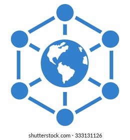 Worldwide Internet vector icon. Style is flat symbol, cobalt color, rounded angles, white background.