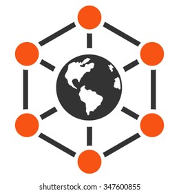 Worldwide Internet vector icon. Style is bicolor flat symbol, orange and gray colors, rounded angles, white background.