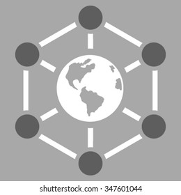 Worldwide Internet vector icon. Style is bicolor flat symbol, dark gray and white colors, rounded angles, silver background.