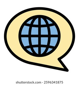 Worldwide language icon in flat line style representing global communication multilingualism and translation ideal for international interaction education and travel concepts.