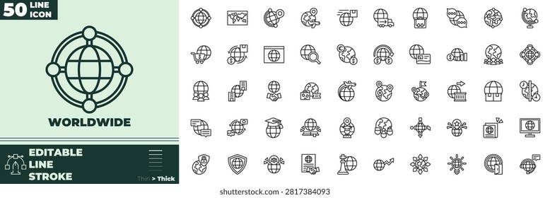 Worldwide Line Editable Icons set