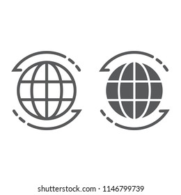 Worldwide line and glyph icon, globe and world, planet sign, vector graphics, a linear pattern on a white background, eps 10.