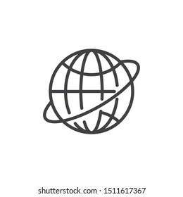 Worldwide line icon. Globe grid linear style sign for mobile concept and web design. Planet Earth orbit outline vector icon. Symbol, logo illustration. Vector graphics