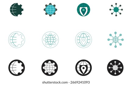 Worldwide line icon set. Vector icon