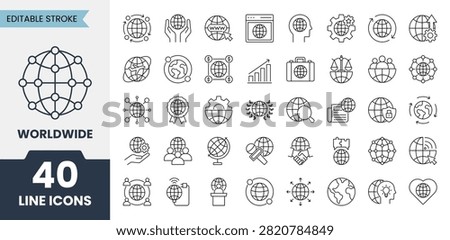 Worldwide line icons set with editable stroke. Containing global, earth, world, international, sphere, globe, network and more. Vector illustration