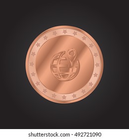 Worldwide Location embossed realistic bronze coin precious Icon / Logo Design
