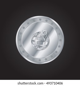 Worldwide Location embossed realistic silver / platinum coin precious Icon / Logo Design