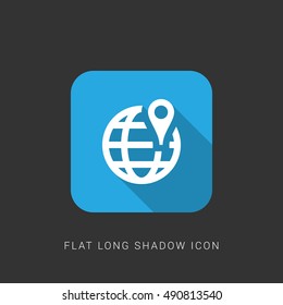 Worldwide Location Flat blue long shadow Icon / Logo Design