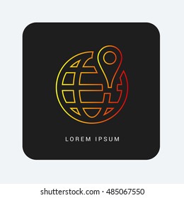 Worldwide Location Red & Orange gradient attractive line thin icon / logo design