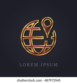 Worldwide Location Red Ruby with Golden Frame Precious Jewellery Icon / Logo Design