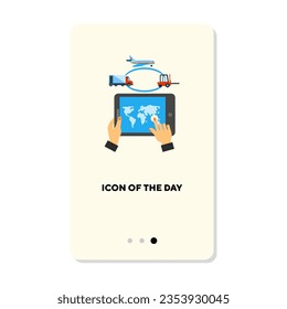 Icono de vector plano de logística mundial. Seguimiento, envío de globos vectores aislados. Concepto de entrega. Elementos de símbolo de ilustración vectorial para diseño web y aplicaciones