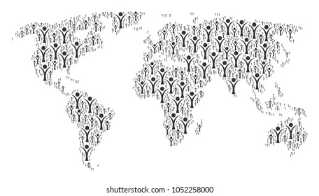 Worldwide map collage combined of abstract man design elements. Vector abstract man design elements are combined into conceptual geographic composition.