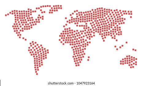 Worldwide map composition combined of dice design elements. Vector dice design elements are organized into mosaic earth pattern.