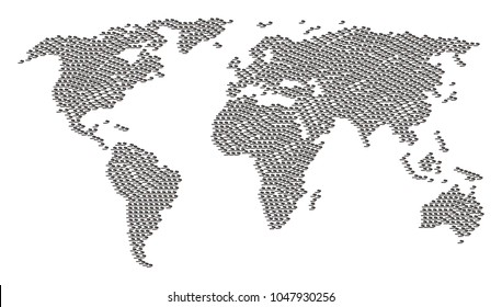 Worldwide map composition created of cigarette smoke elements. Vector cigarette smoke design elements are composed into mosaic world map.