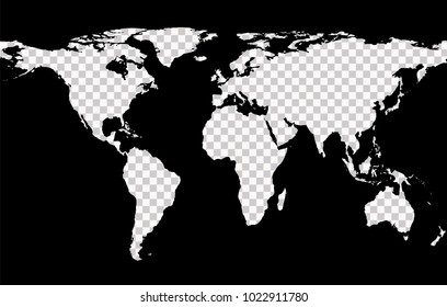 Worldwide map with imitation of transparent continents on black background