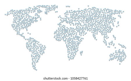 Worldwide mosaic map organized of buzzer items. Vector buzzer scattered flat items are united into mosaic geographic pattern.