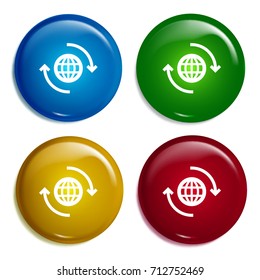 Worldwide multi color gradient glossy badge icon set. Realistic shiny badge icon or logo mockup