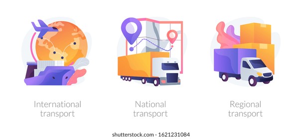 Worldwide order delivery service. Cargo plane and truck shipment. International transport, national transport, regional transport metaphors. Vector isolated concept metaphor illustrations.