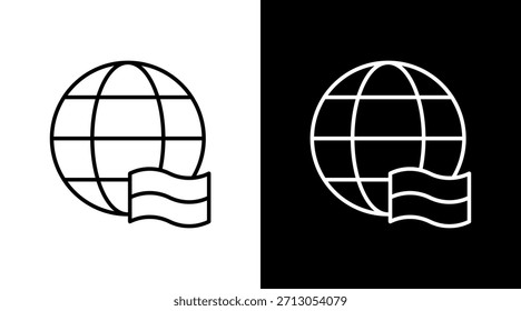 Design de conjunto de ícones brancos de contorno mundial