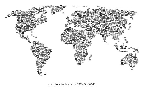 Worldwide pattern map done of bitcoin cash banknote design elements. Vector bitcoin cash banknote scatter flat elements are organized into geometric continental atlas.