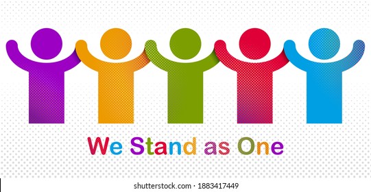 Worldwide People Global Society Concept, Different Races Solidarity, We Stand As One, Togetherness And Friendship Allegory, World Unity Cooperation, Vector Illustration Logo Or Icon.