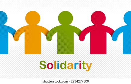 Worldwide people global society concept, different races solidarity, we stand as one, togetherness and friendship allegory, world unity cooperation, vector illustration logo or icon.