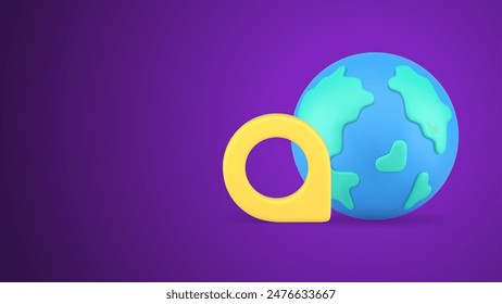 Worldwide position research navigation service map pin marker destination identification realistic 3d icon vector illustration. Cyberspace location tracking global delivery logistic travel software
