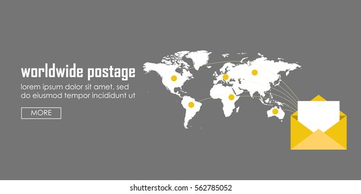 Worldwide postage concept banner. Web vector illustration infographic template