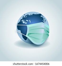 Worldwide Prevention Of Corona Virus Vector Illustration 3D Concept With A Globe Using A Mask
