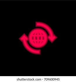 Worldwide red glowing neon ui ux icon. Glowing sign logo vector