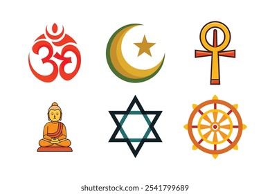 Símbolo religioso mundial - Hinduismo, Budismo, Judaísmo, Islam Arte vectorial