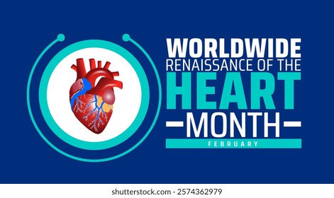 Worldwide Renaissance of the Heart Month background banner or poster design template. observed every year in February. Holiday concept. Use to any Template, card, poster, placard, template.