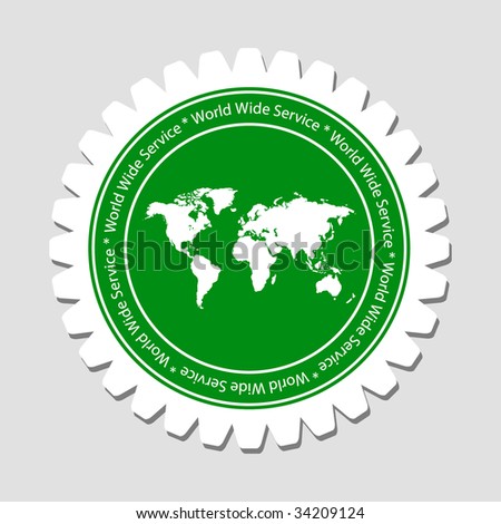 Worldwide Service Label with Earth Map