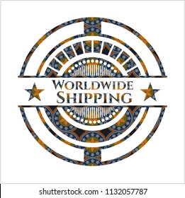 Worldwide Shipping arabesque emblem background. arabic decoration.