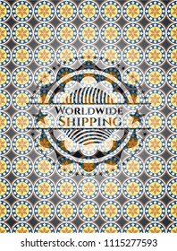 Worldwide Shipping arabesque style badge. arabic decoration.