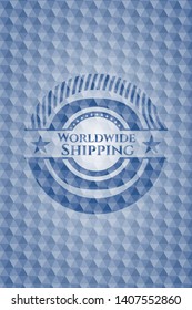 Worldwide Shipping blue hexagon badge. Vector Illustration. Detailed.