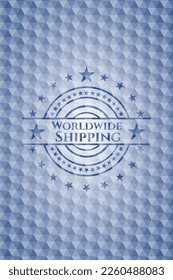 Worldwide Shipping blue hexagon badge. Vector Illustration. Detailed. 