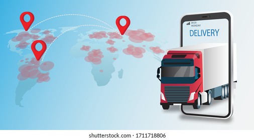 worldwide shipping car, website, e-commerce website, mobile app vector illustration cargo