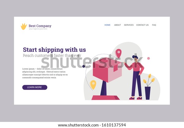 Worldwide Shipping Company Landing page.\
Web Template. Flat illustration vector concept.\
