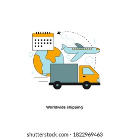 Concepto de envío a nivel mundial. Plantilla de vectores para sitio web, sitio web móvil, página de inicio, ui.
