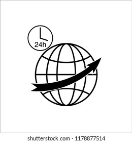 Worldwide shipping delivery icon. Online shopping, round-the-clock delivery symbol. Parcel delivery sign for web and apps. Vector illustration.