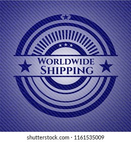 Worldwide Shipping emblem with jean background