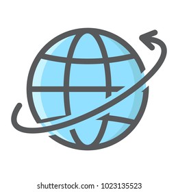 Worldwide shipping filled outline icon, logistic and delivery, around world sign vector graphics, a colorful line pattern on a white background, eps 10.